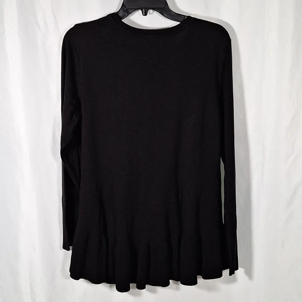💚 Isaac Mizrahi Live Sweater Tunic Top Women's  Black Ruffle Flare Hem